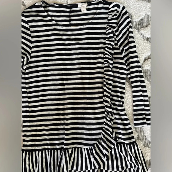 J Crew Asymmetrical Black White Striped Peplum Top Sz M - Picture 2 of 3